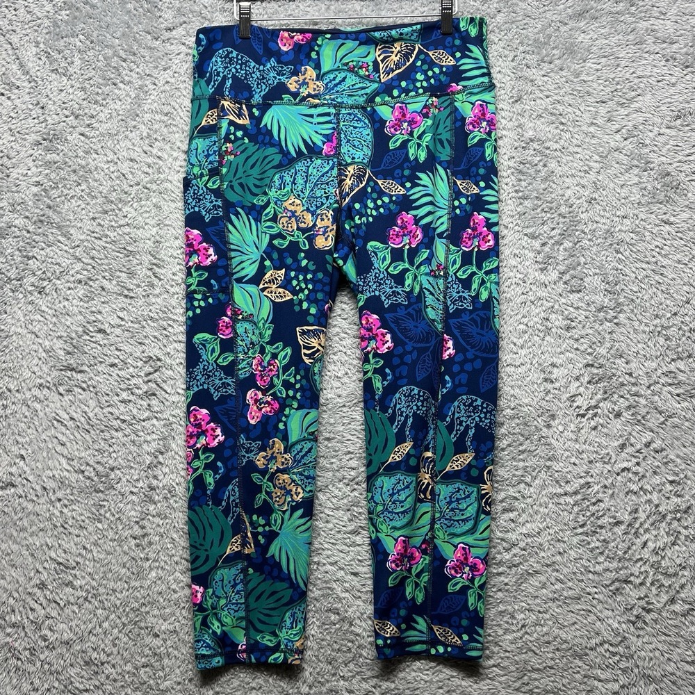 Lilly Puliltzer Luxletic Leggings Womens XL Blue Pink Floral High Rise Weekender